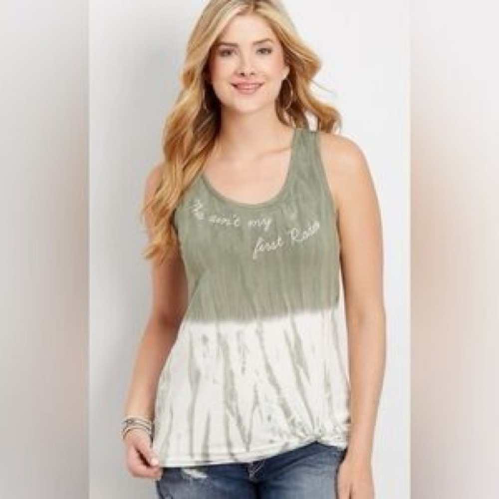 NWT Maurice’s “This Ain’t My First Rodeo” Green/White Tie Dye Tank Top Sz 2X